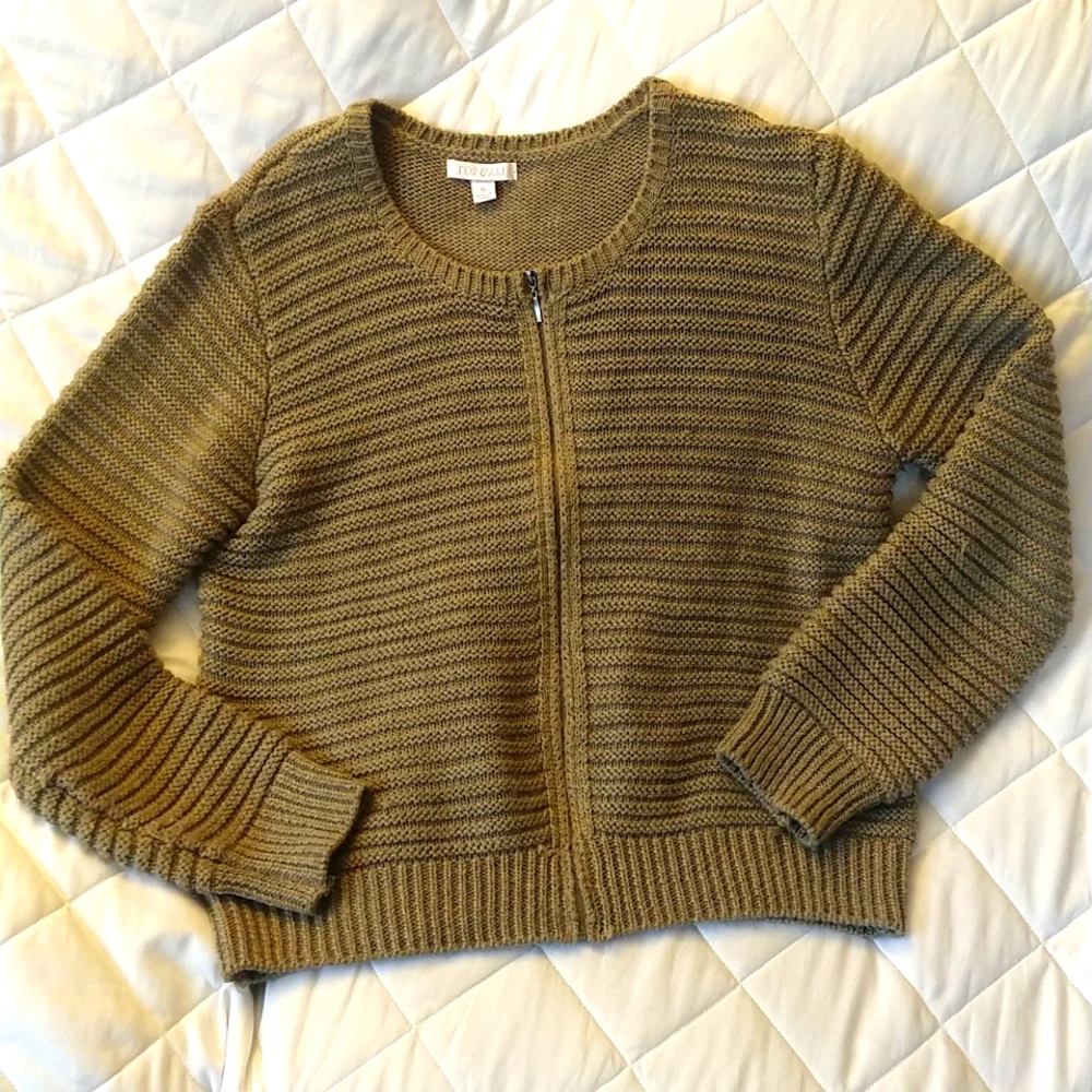 Roz and Ali XL green knit zip up sweater